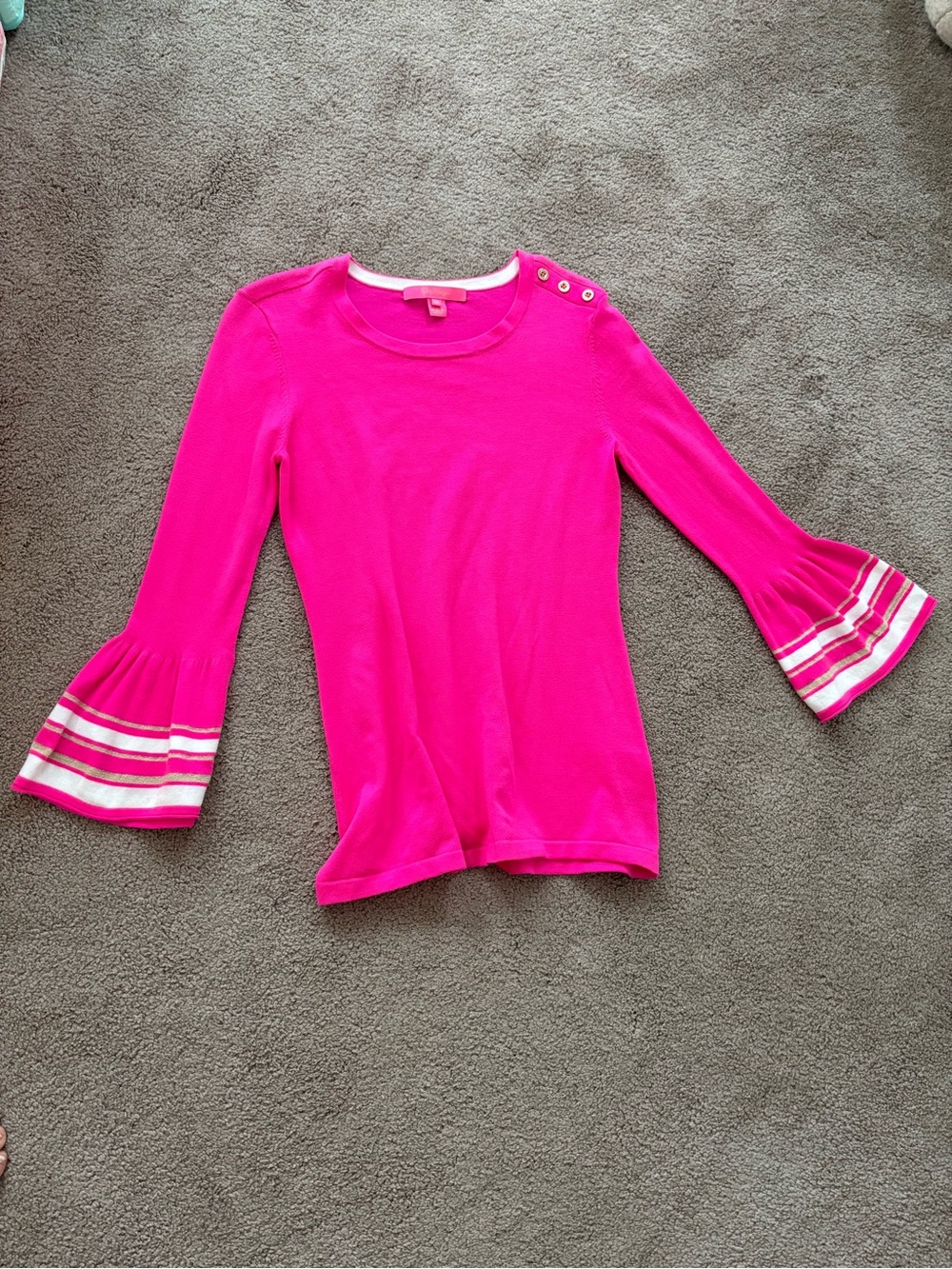 Lilly Pulitzer Bright Pink Bell-Sleeve Crewneck Sweater